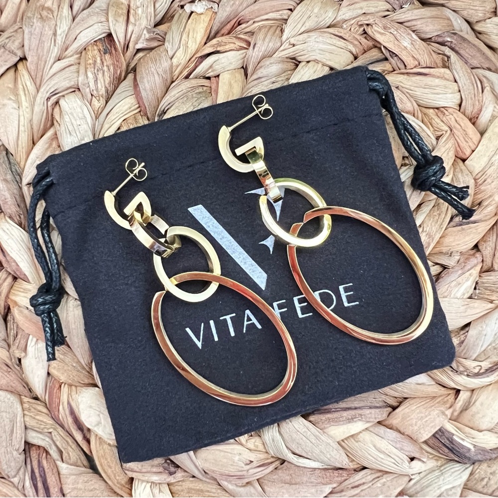 Vita Fede Gold Tone Cassio Modular Interlocking Hoop Drop Earrings - NWT